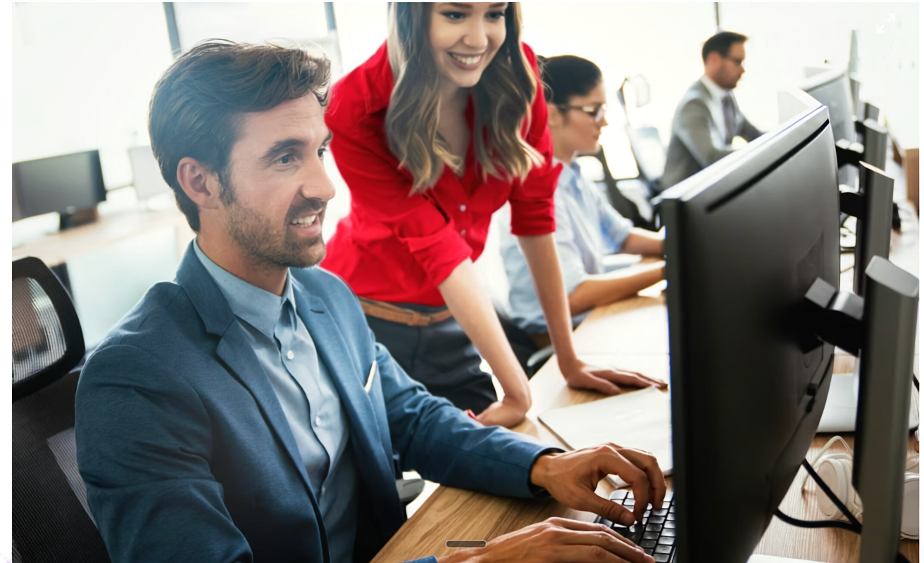 Team collaborating with a software development partner in an office