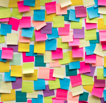 Organized project backlog with colorful sticky notes